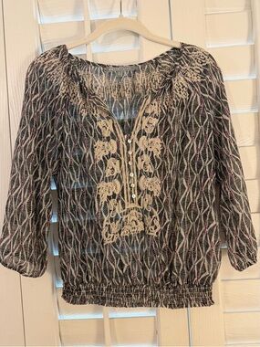 Daniel Rainn Embroidered Peasant Blouse, 3/4-Length Sleeves, Small Petite